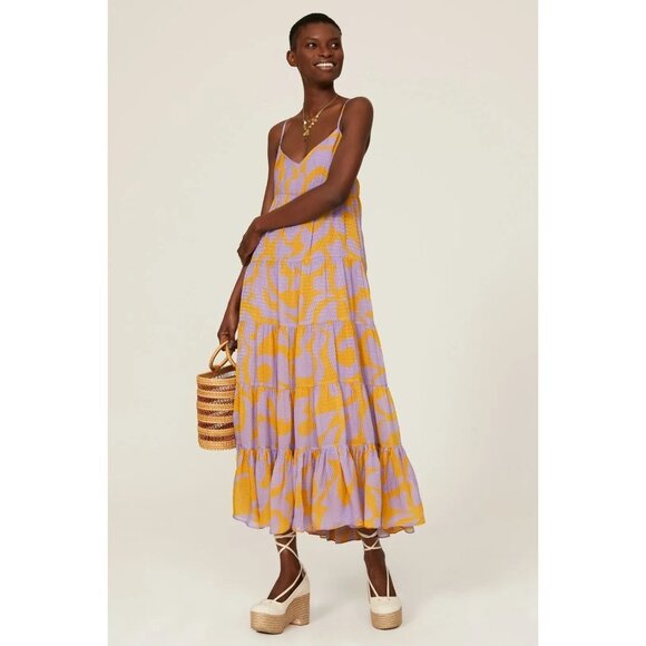 RHODE Josephine Purple Yellow Printed Maxi Dress Women's Size X-Large XL